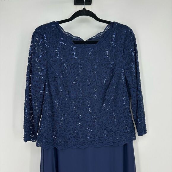 Alex Evenings Women’s Maxi Dress Size 16 Petite Navy Long Sleeve Mother bride - Picture 14 of 14